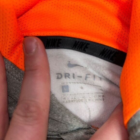 Nike youth size large gray and orange hoodie with small stain- see all photos - Picture 3 of 5